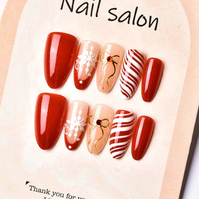 Press-On Nail Set Festive Holiday Designs Comfort Fit
