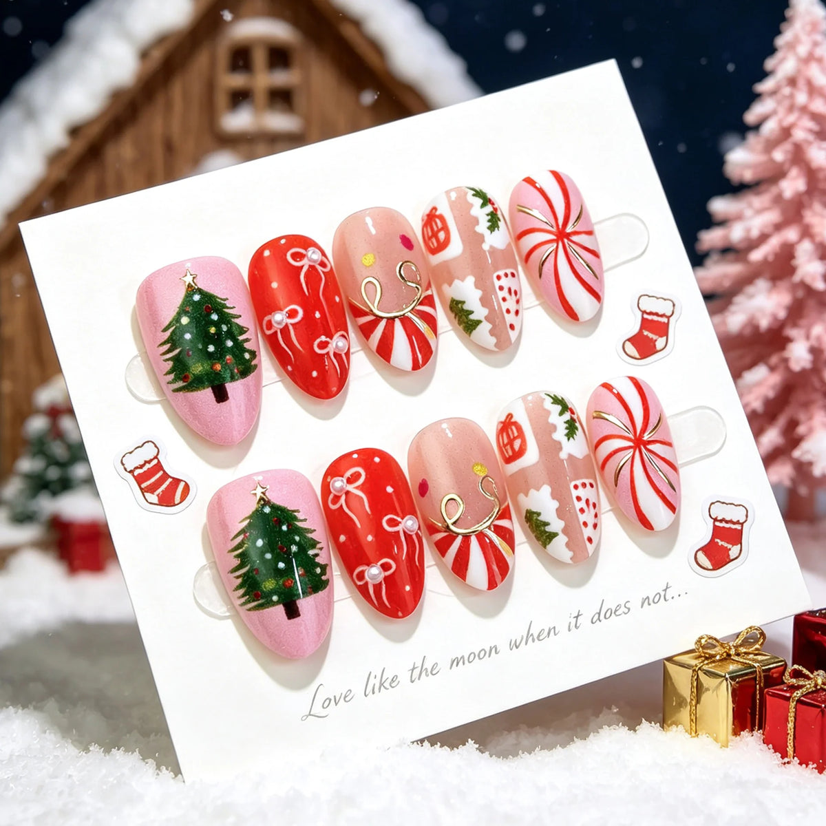 Press-On Nail Set Festive Holiday Designs Easy Application