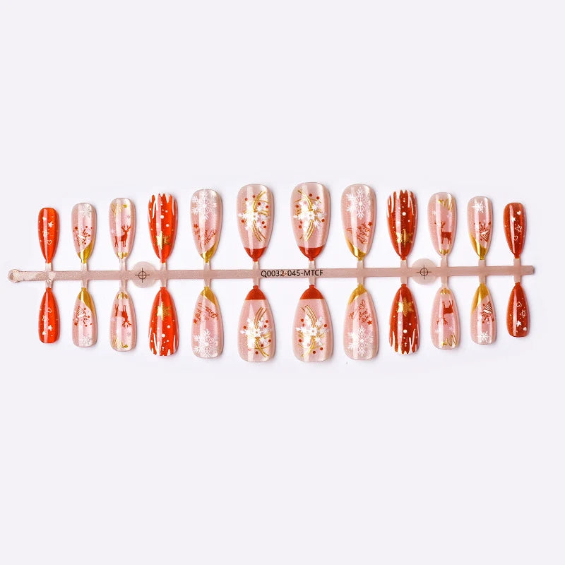 Press-On Nail Set Festive Holiday Designs Easy Application
