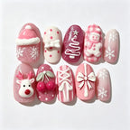 Press-On Nail Set Festive Holiday Designs Multiple Sizes