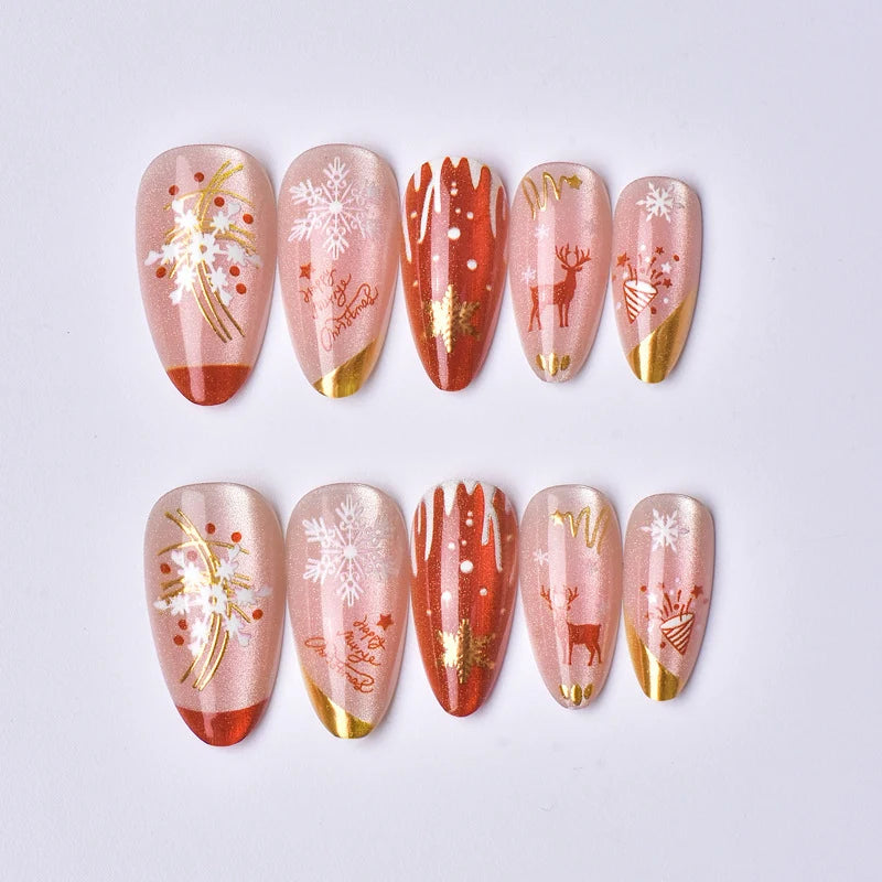 Press-On Nail Set Festive Holiday Designs No Glue