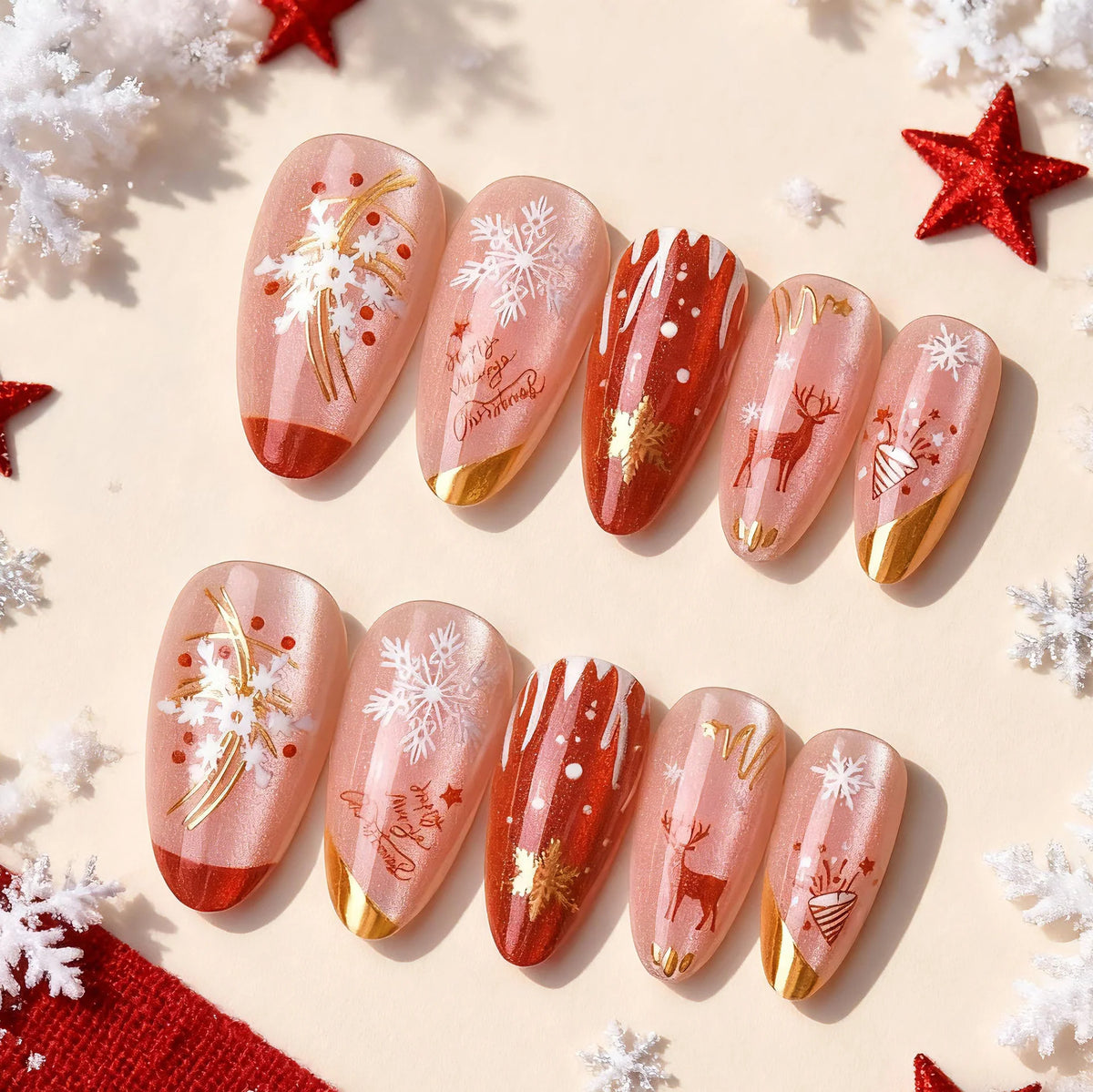 Press-On Nail Set Festive Holiday Designs No Glue