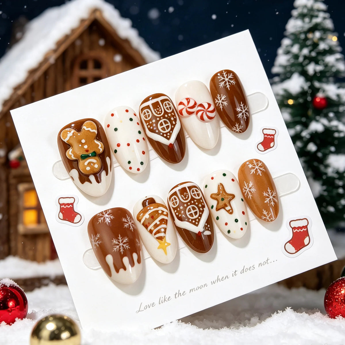 Press-On Nail Set Festive Holiday Designs No-Glue Application