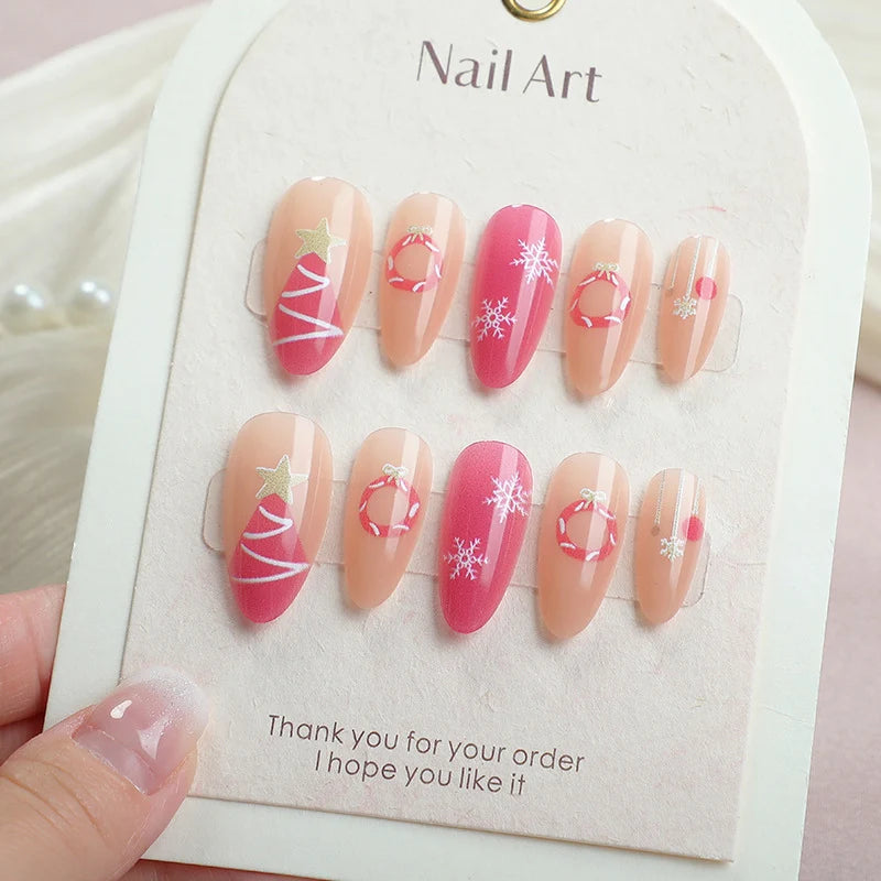 Press-On Nail Set Festive Holiday Designs Reusable