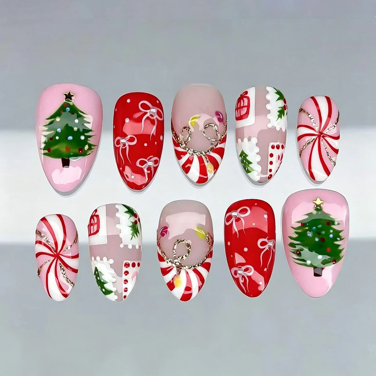 Press-On Nail Set Festive Holiday Reusable & Multiple Sizes
