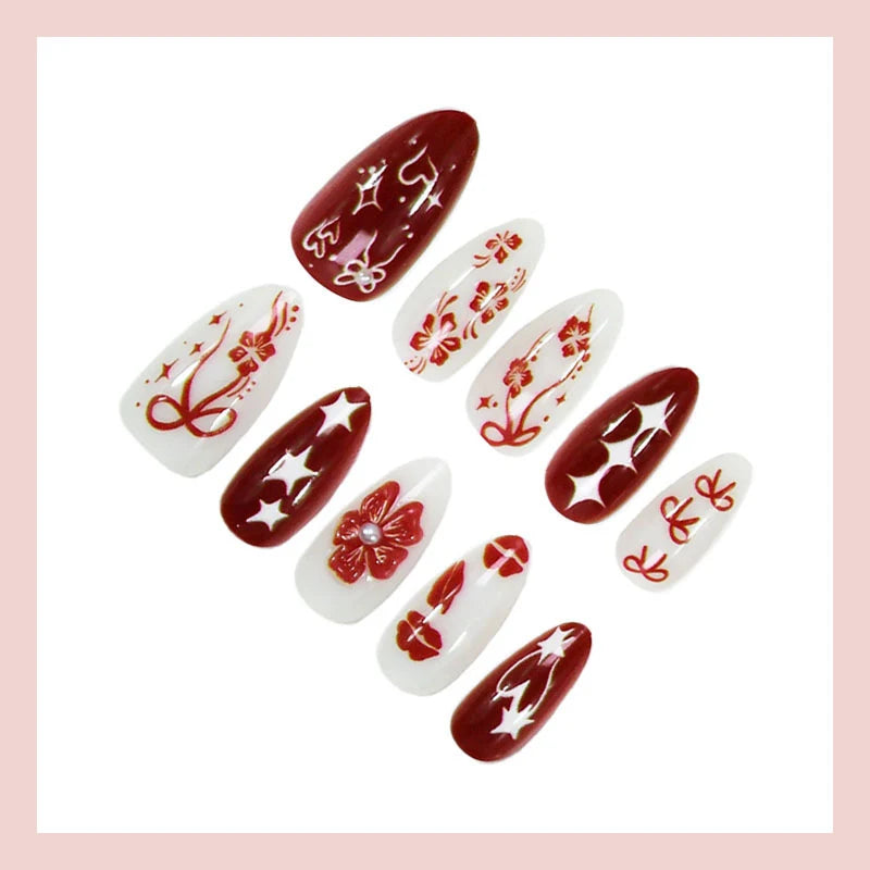 Press-On Nail Set Festive Ornamented Designs