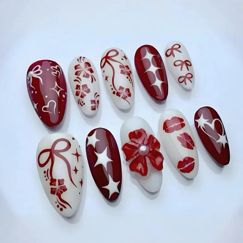 Press-On Nail Set Festive Ornamented Designs