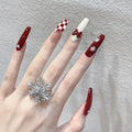 Press-On Nail Set Festive Red Snowflake Multiple Sizes