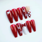 Press-On Nail Set Festive Red Snowflake Multiple Sizes