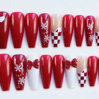 Press-On Nail Set Festive Red Snowflake Multiple Sizes