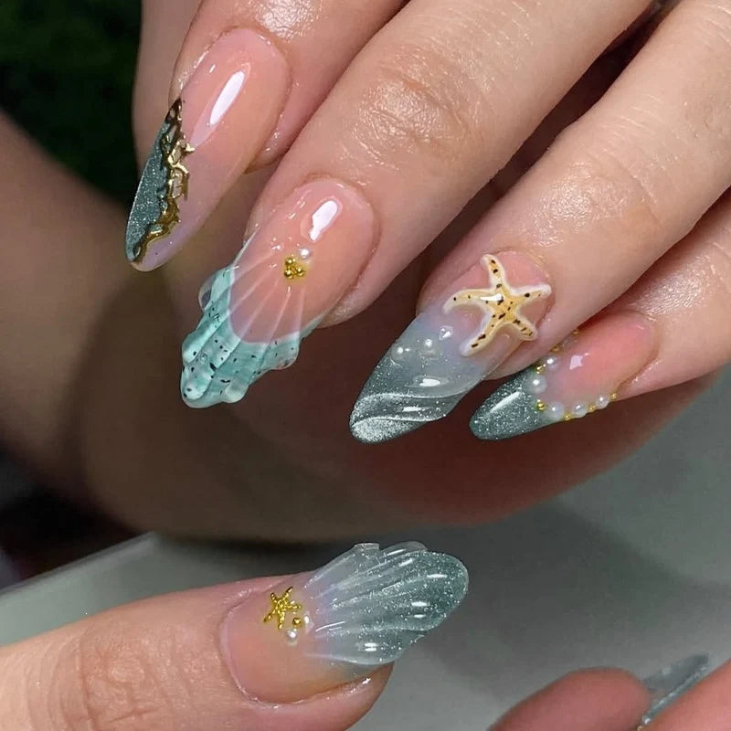 Press-On Nail Set Filigree & Glitter Easy Apply Long-Lasting