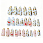 Press-On Nail Set Filigree Gold Accents & Heart Motifs