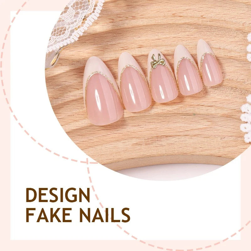 Press-On Nail Set Fine Glitter Tips Glue & Guide