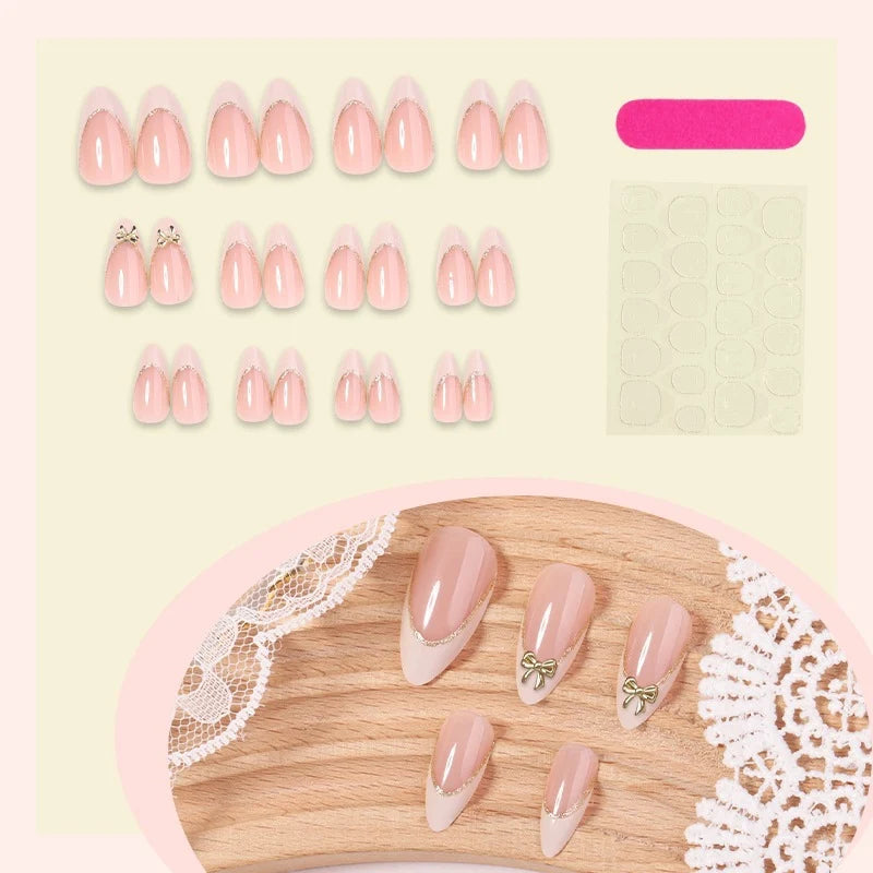 Press-On Nail Set Fine Glitter Tips Glue & Guide
