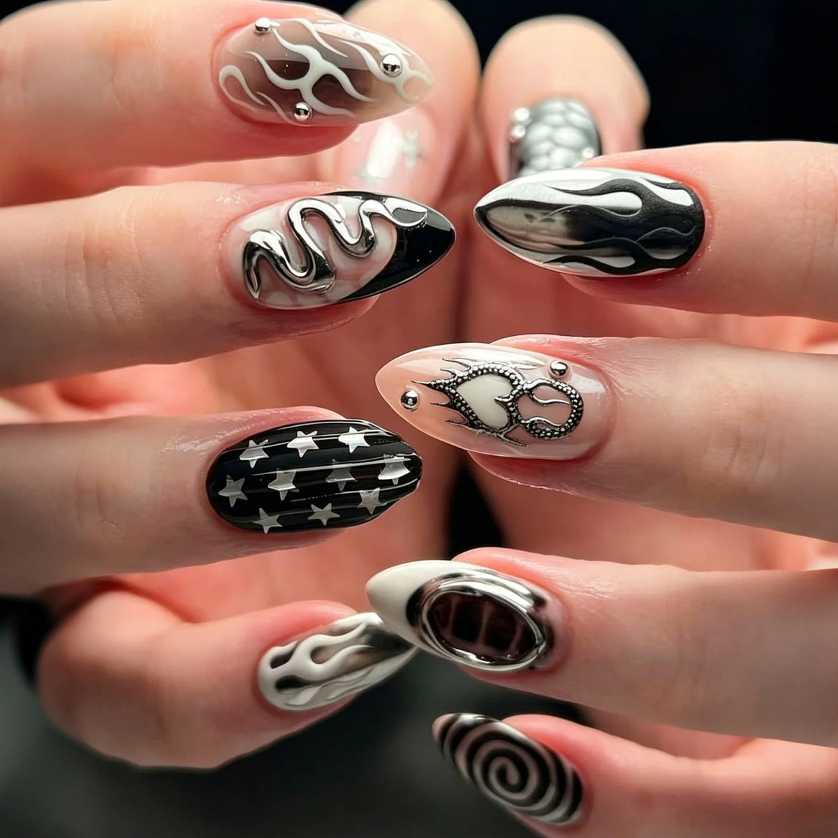 Press-On Nail Set Flame Design Chip-Resistant
