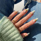 Press-On Nail Set Flat French Floral Reusable