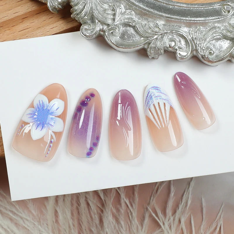 Press-On Nail Set Floral 20-Piece Adhesive Tabs