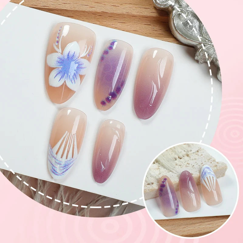 Press-On Nail Set Floral 20-Piece Adhesive Tabs