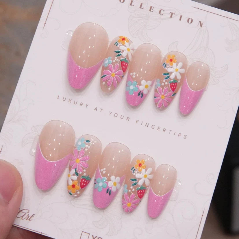 Press-On Nail Set Floral 24-Piece Custom Fit