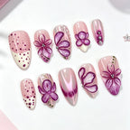 Press-On Nail Set Floral 24-Piece Includes Glue & File