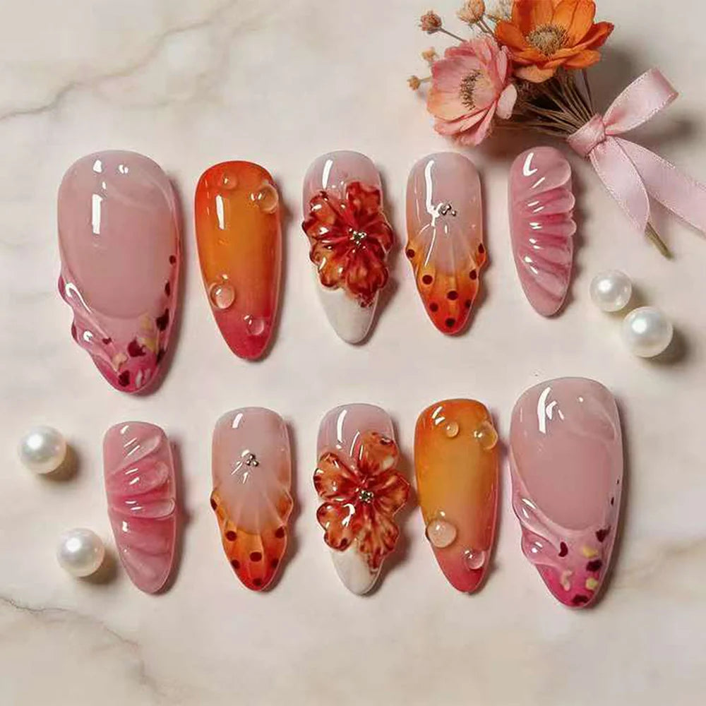 Press-On Nail Set Floral 24-Piece Peel And Apply