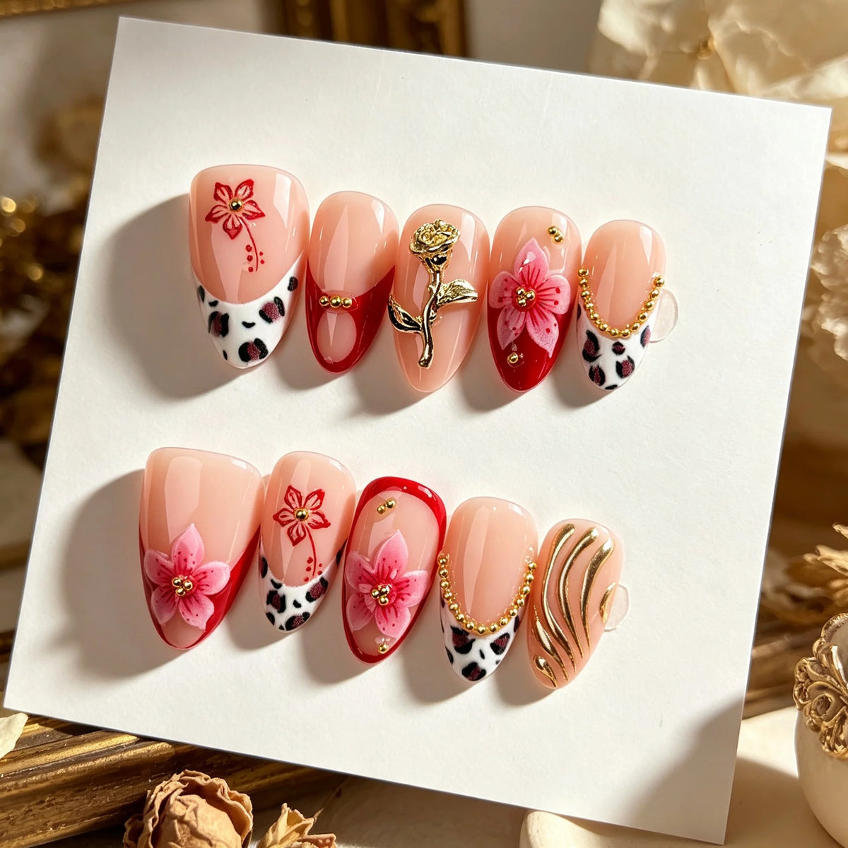 Press-On Nail Set Floral 24 Piece Peel And Press