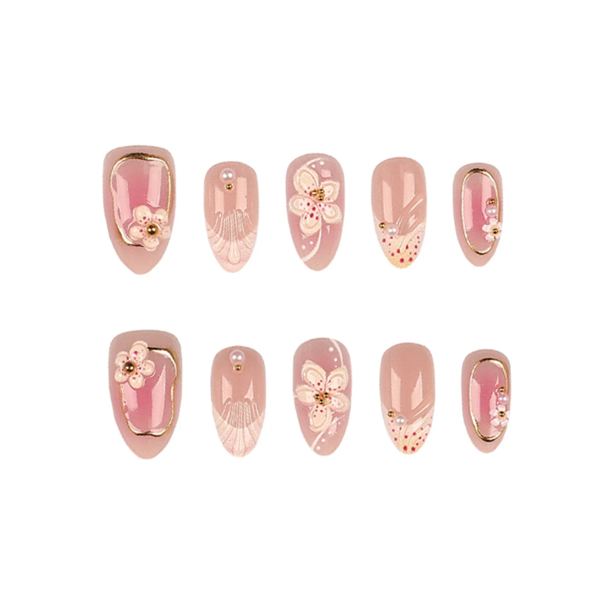 Press-On Nail Set Floral 30-Piece With Glue & File