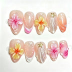Press-On Nail Set Floral 3D Accents Adhesive Tabs