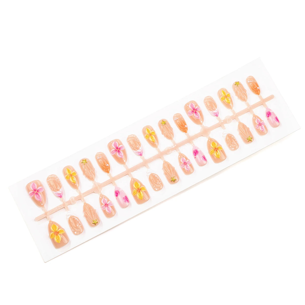 Press-On Nail Set Floral 3D Accents Adhesive Tabs