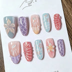 Press-On Nail Set Floral 3D Self-Adhesive & Durable