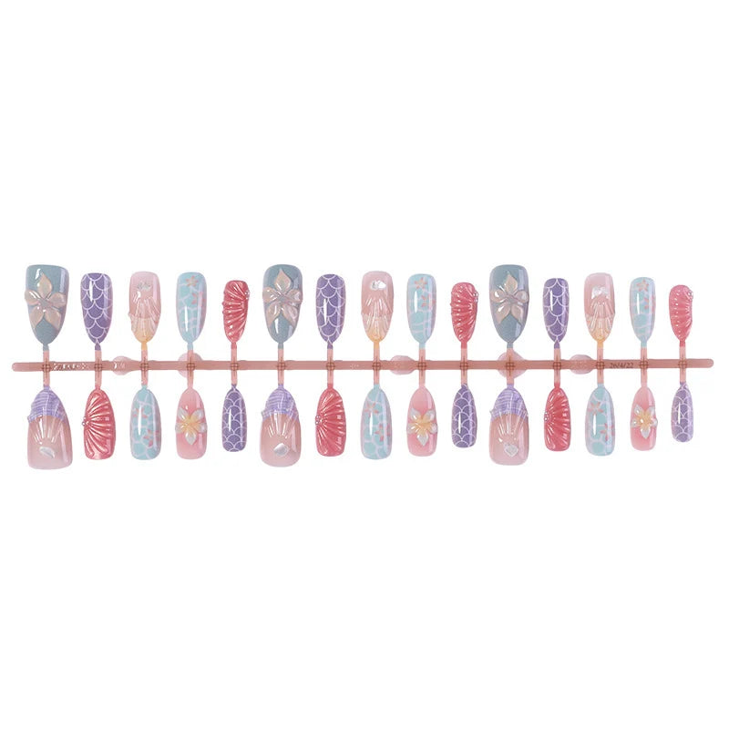Press-On Nail Set Floral 3D Self-Adhesive & Durable