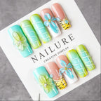Press-On Nail Set Floral & Abstract Designs Durable Glossy