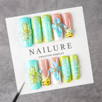 Press-On Nail Set Floral & Abstract Designs Durable Glossy