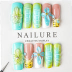 Press-On Nail Set Floral & Abstract Designs Durable Glossy