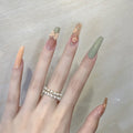 Press-On Nail Set Floral Accent & Bow Design Glue-On