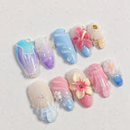 Press-On Nail Set Floral Accent Designs Easy Apply