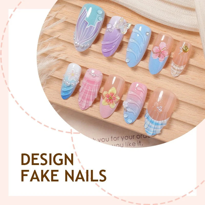 Press-On Nail Set Floral Accent Designs Easy Apply