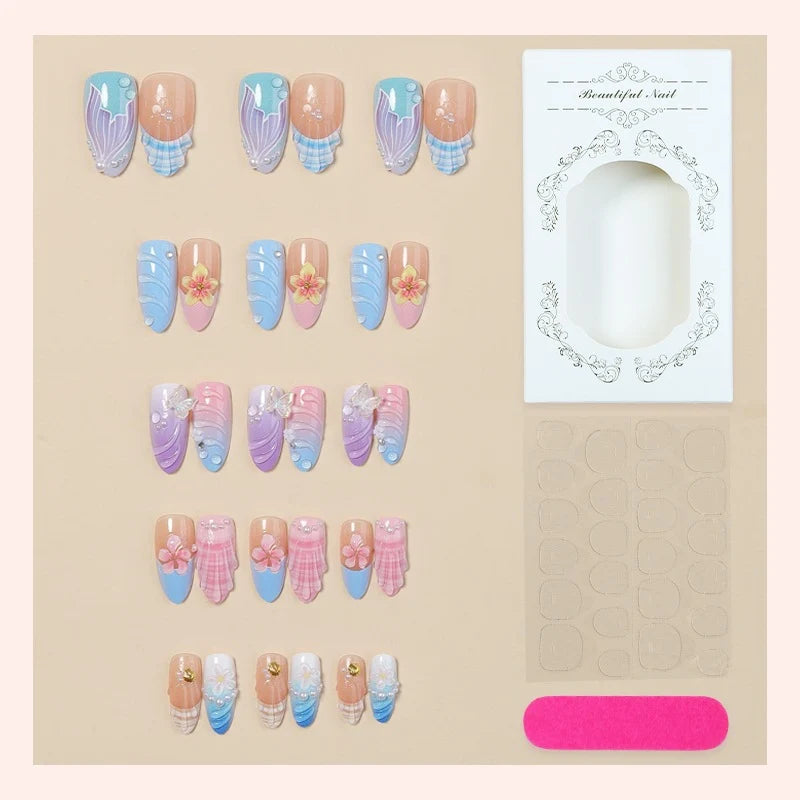 Press-On Nail Set Floral Accent Designs Easy Apply