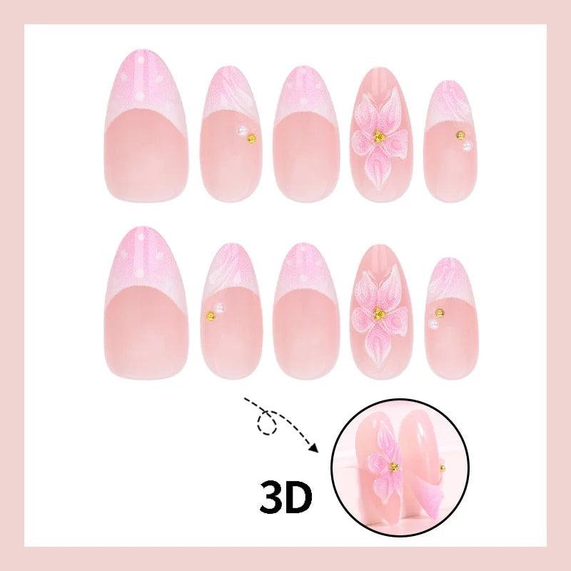 Press-On Nail Set Floral Accent Durable Plastic Easy Application