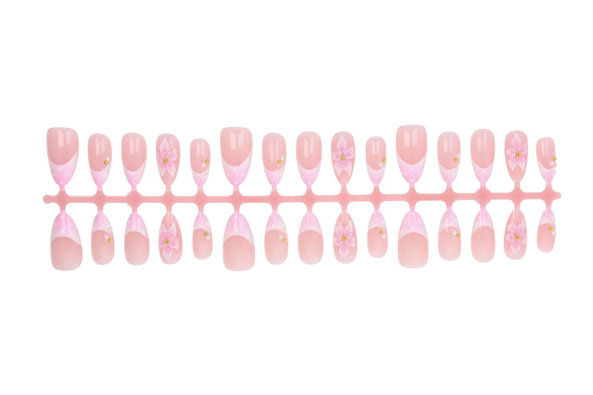 Press-On Nail Set Floral Accent Durable Plastic Easy Application
