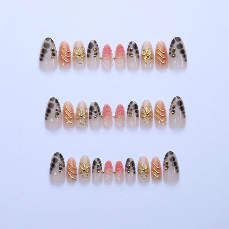 Press-On Nail Set Floral Accent Easy Application Natural Fit