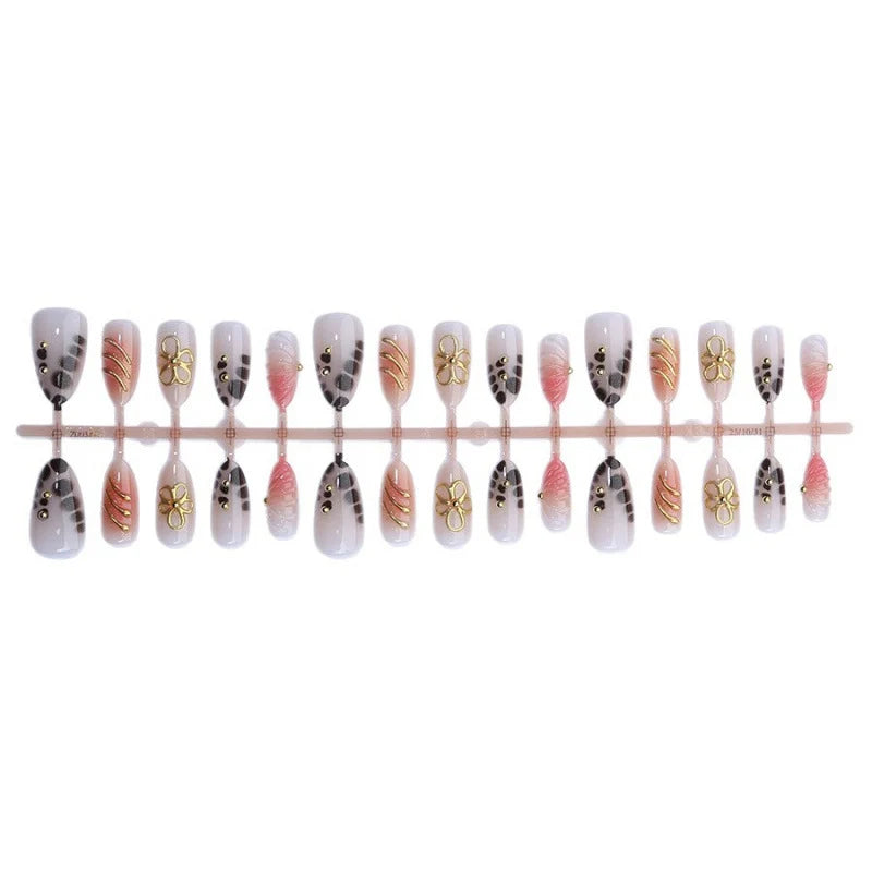 Press-On Nail Set Floral Accent Easy Application Natural Fit