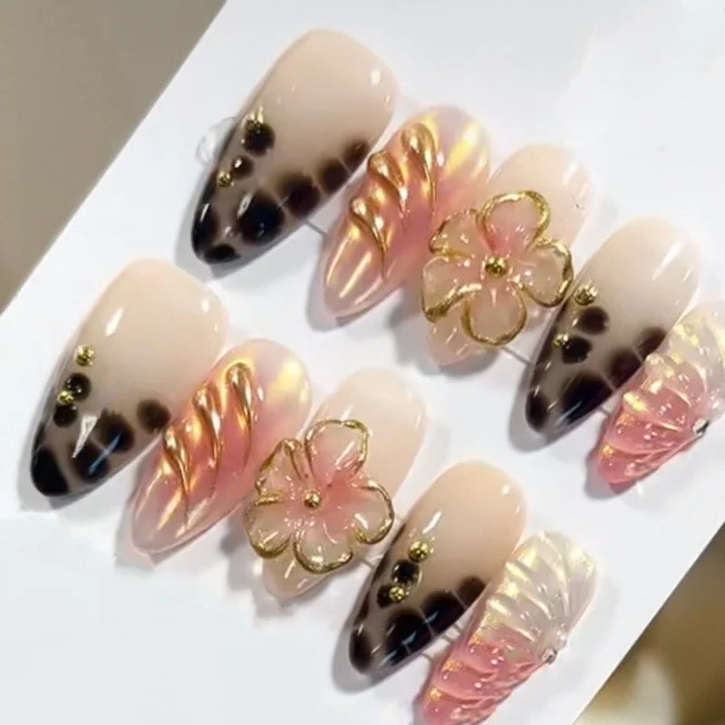 Press-On Nail Set Floral Accent Easy Application Natural Fit
