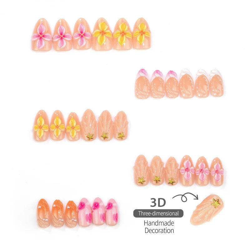 Press-On Nail Set Floral Accent & Glossy Finish