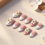 Press-On Nail Set Floral Accent Glossy Finish Reusable