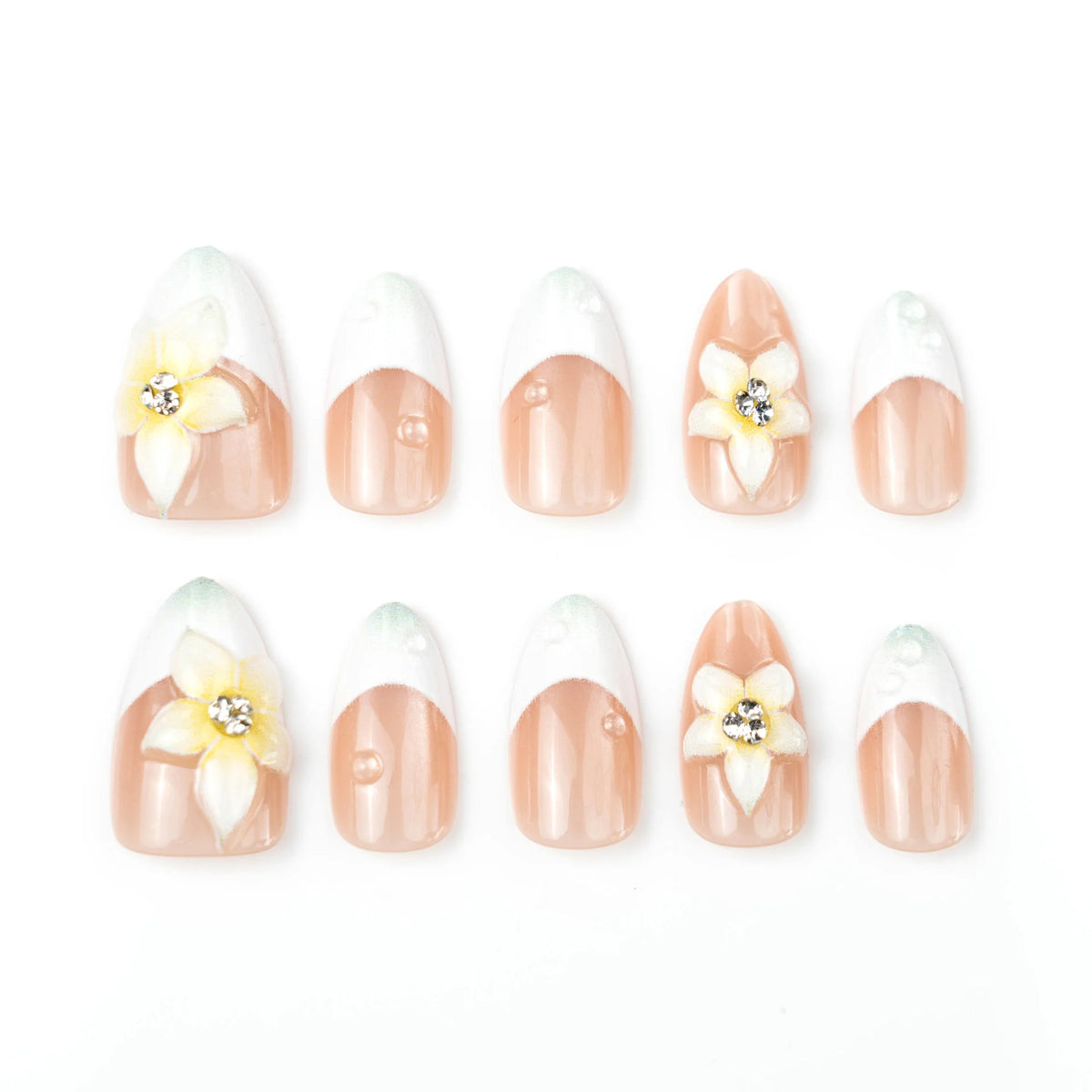 Press-On Nail Set Floral Accent Glossy Finish Reusable