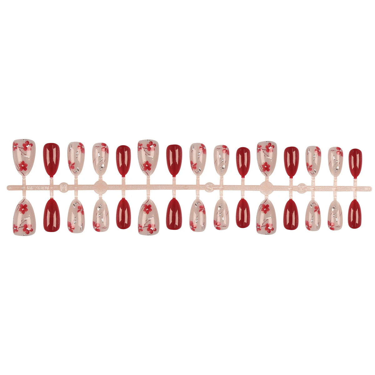 Press-On Nail Set Floral Accent Includes Glue & File