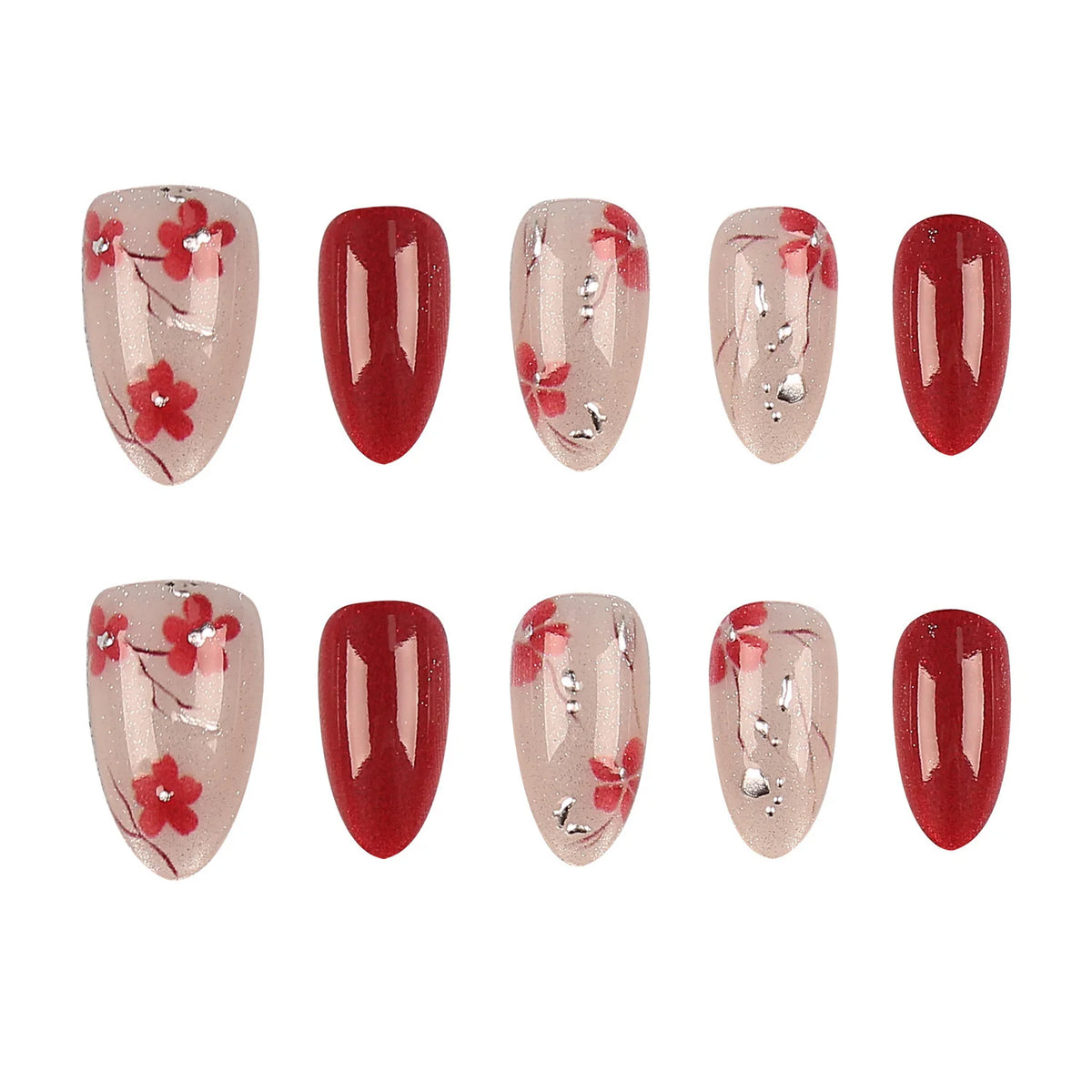 Press-On Nail Set Floral Accent Includes Glue & File