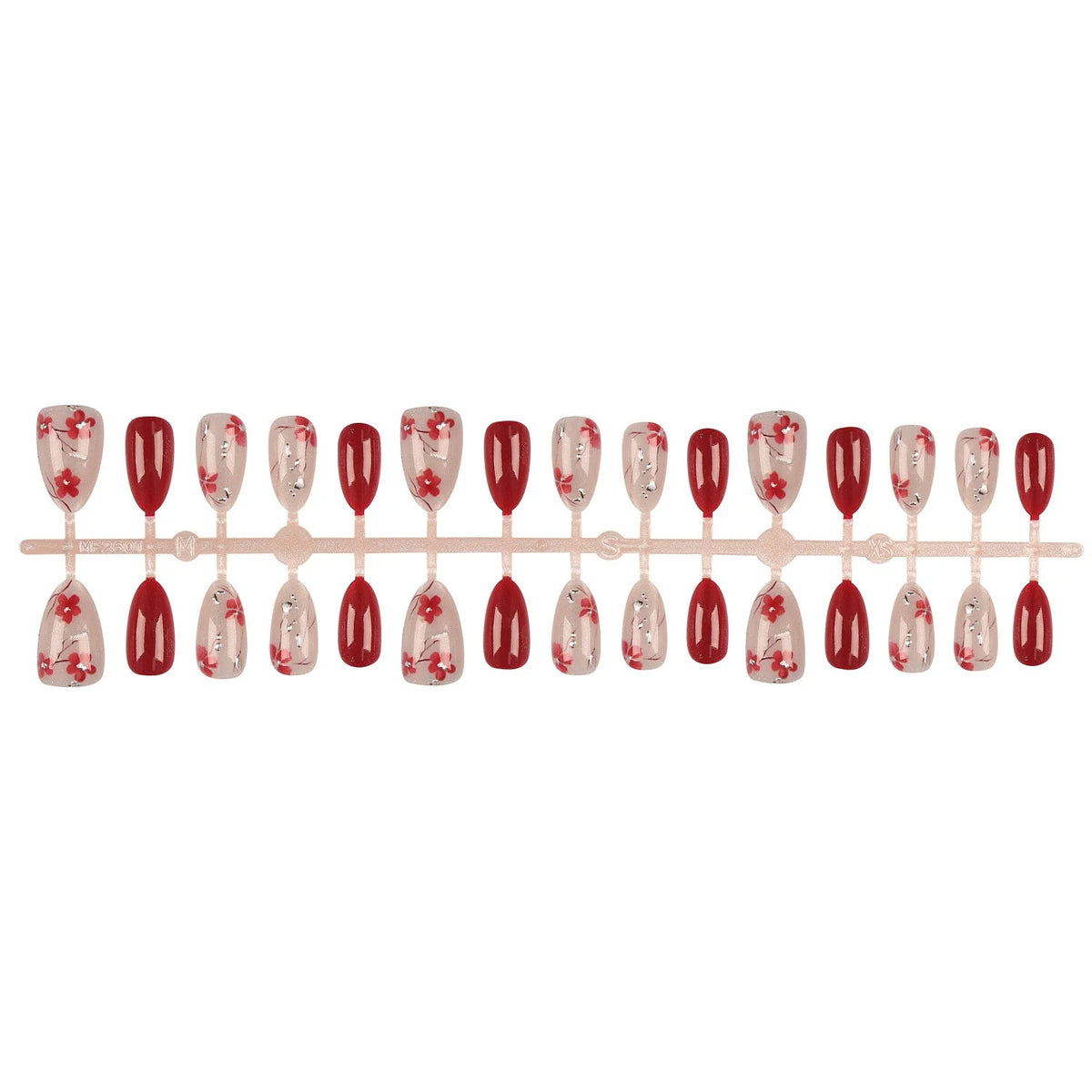 Press-On Nail Set Floral Accent Includes Glue & File