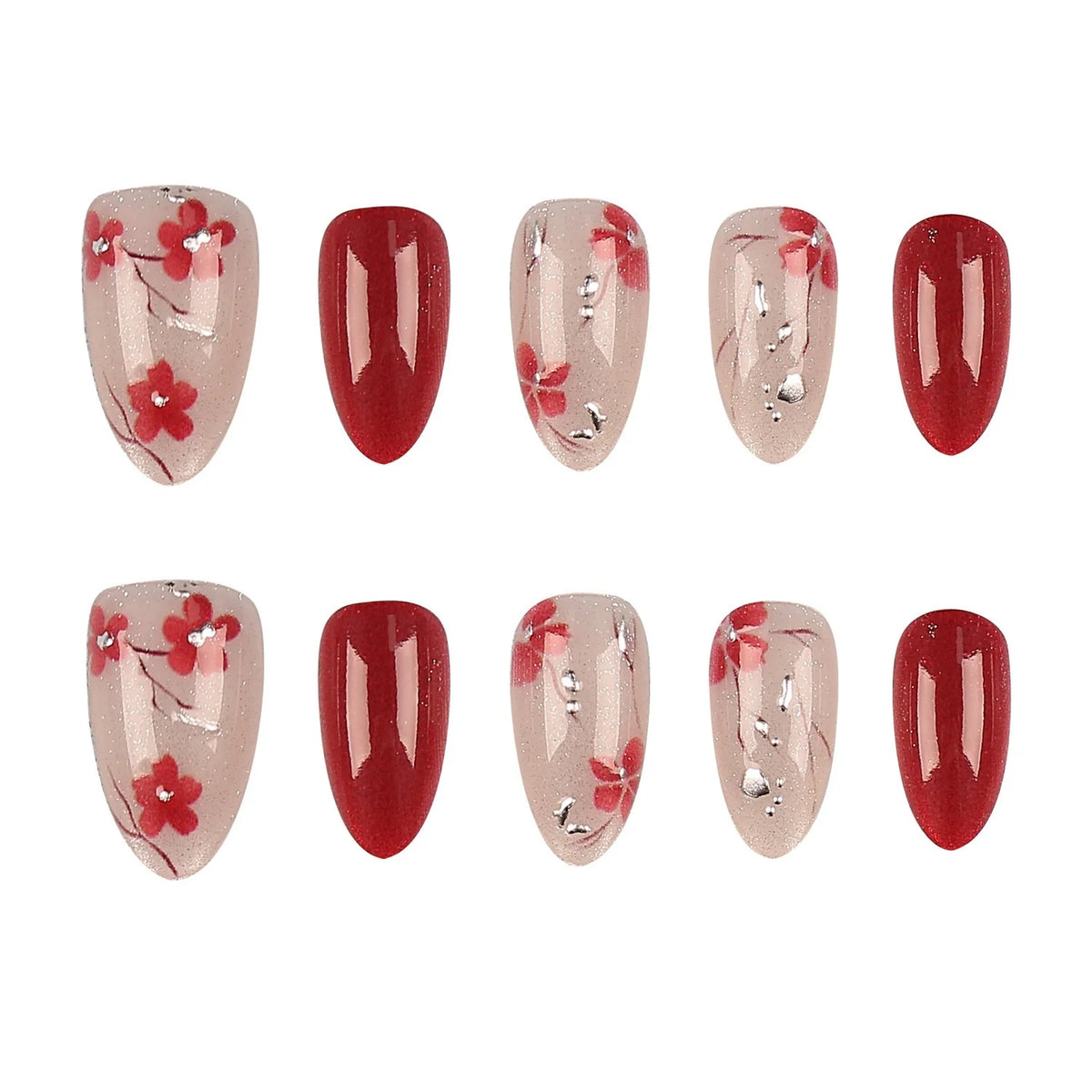 Press-On Nail Set Floral Accent Includes Glue & File